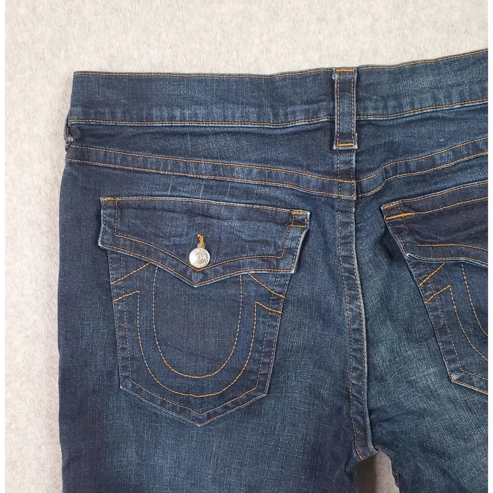 True Religion Jeans Mens 40 Dark Blue Ricky Relaxed Straight Flap Pockets Denim
